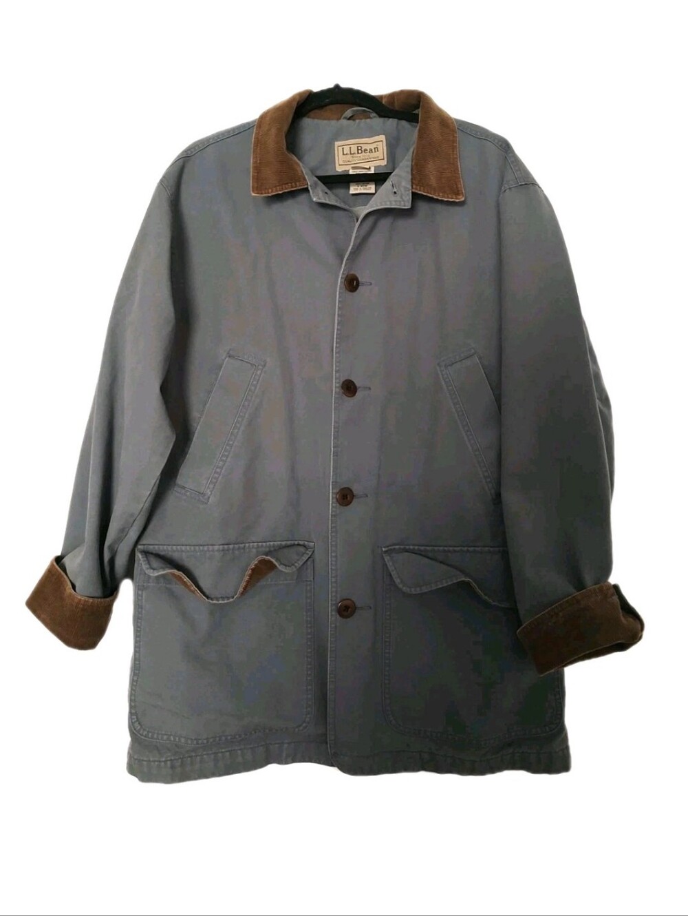 LL L. L. Bean Original Field Coat Jacket Grey Corduroy Collar Buttons Pockets M